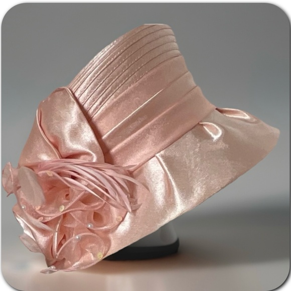Roaman’s Dressy Pink Hat with Floral Accents & Evening Bag w/Beads & Pearls Set main image 15